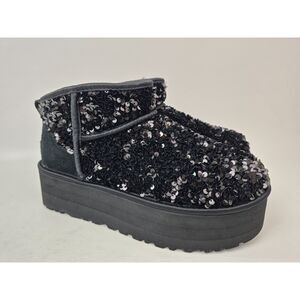 UGG Women's Black Ultra Mini Chunky Sequin Platform Boots Size 10